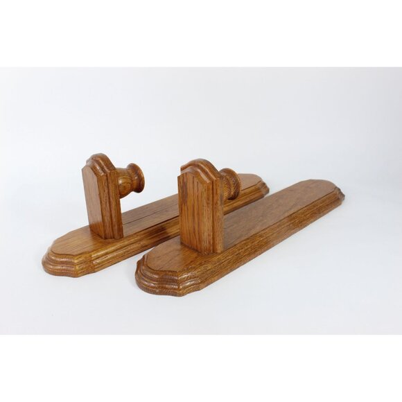 Vintage Wood Wall Candle Sconces Set of Two 14 Inch Oak Finish - Picture 3 of 6